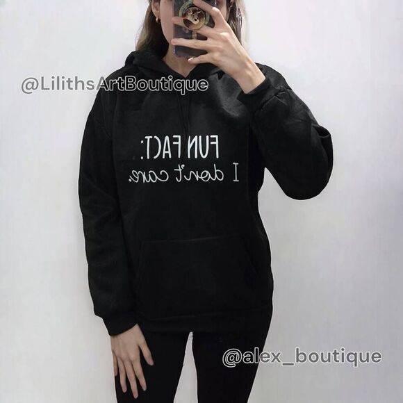 Fun Fact: I don't care. Thermal Drawstring Hoodie(R004)-Size XL for Women - Picture 1 of 8